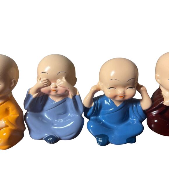 Set of 4 Monk Figurines - See No Evil, Hear No Evil, Speak No Evil, Do No Evil - Picture 4 of 9